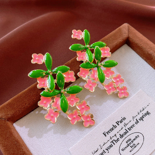 Gempoetry | Small, fresh, sweet, oil dripping flower earrings for summer, new style, high-end temperament, fashionable earrings, light luxury earrings