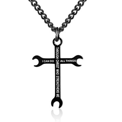 Gempoetry | Stainless steel wrench cross necklace I CAN DO ALL THINS pendant necklace