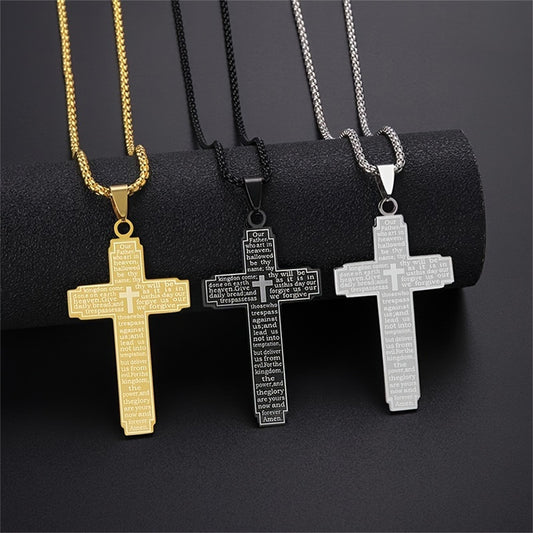 Gempoetry | New Bible Cross Pendant Titanium Steel Necklace Men's Retro Hip Hop Pendant Necklace