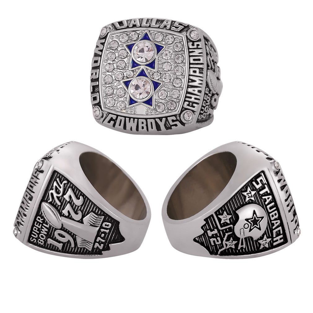 Gempoetry | 12th NFL 1977-1978 Dallas Cowboys NFL Football League silver ring environmentally friendly alloy men's ring