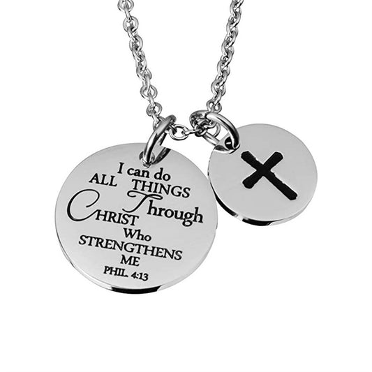 Gempoetry | Stainless steel double circular tag cross laser engraved scripture faith prayer pendant necklace