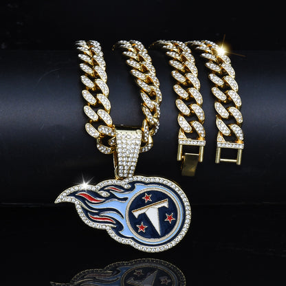 Gempoetry | NFL Tennessee Titans Fashion Personality Fireball Football Rhinestone Pendant Single Pendant Trendy Brand Versatile Hip-Hop Necklace