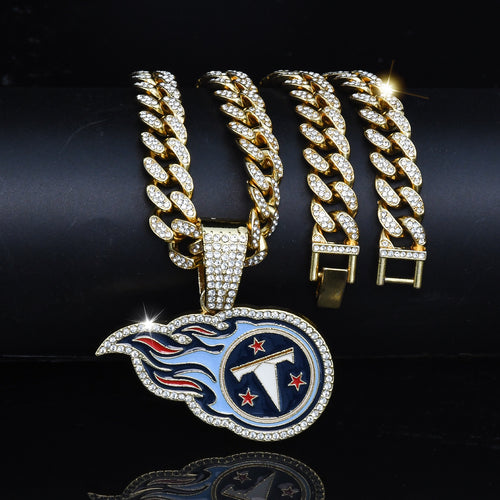 Gempoetry | NFL Tennessee Titans Fashion Personality Fireball Football Rhinestone Pendant Single Pendant Trendy Brand Versatile Hip-Hop Necklace