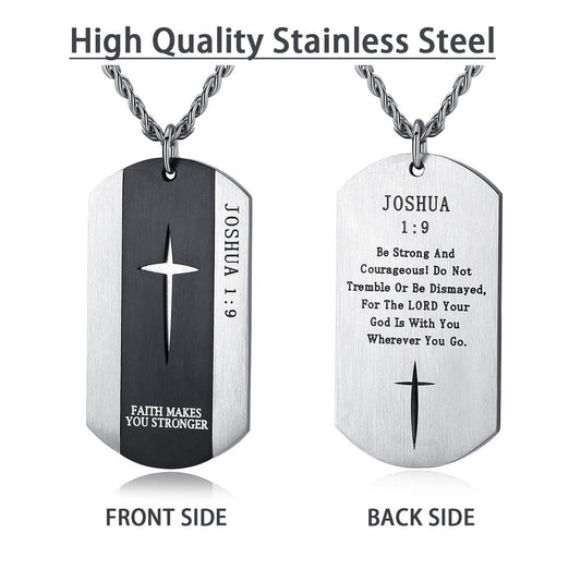 Gempoetry | Black silver stainless steel Bible cross dog tag pendant men's necklace