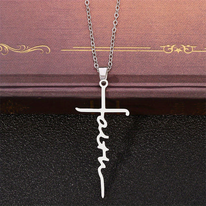 Gempoetry | Cross necklace titanium steel ins wind stainless steel jewelry letter faith pendant in stock