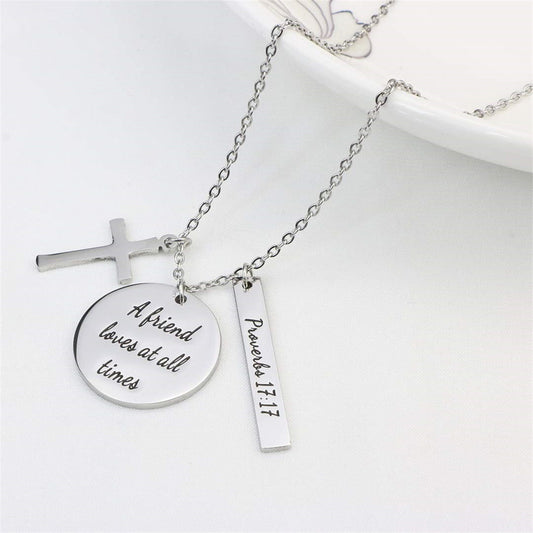 Gempoetry | Stainless steel Holy Cross pendant, engraved necklace, prayer talisman, religious belief, birthday for women, Christmas