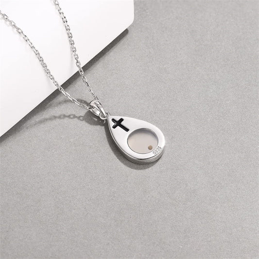 Gempoetry | Simplicity faith droplet shaped cross tear bead mustard seed stainless steel necklace