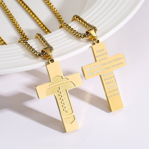 Gempoetry | American Football Stainless Steel Cross Bible Pendant Necklace First Communion Baptism Sports Jewelry