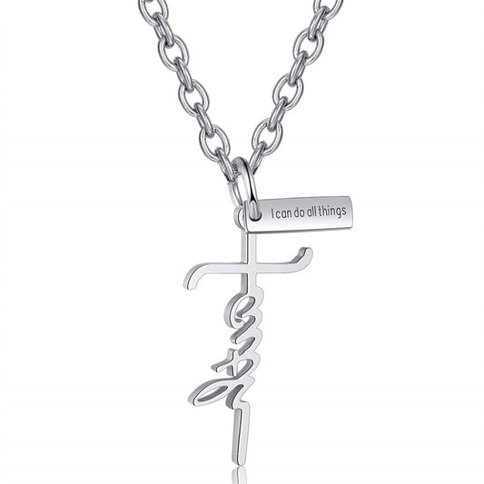 Gempoetry | Creative Alphabet Faith Cross Necklace Girl Boy Woman Man Bible Psalm Phillips 4:13