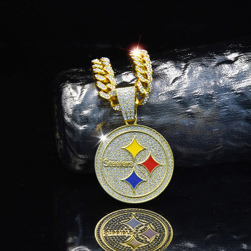 Gempoetry | NFL Pittsburgh Steelers jewelry fashion personality round Steelers football team necklace pendant men's trendy Cuban chain