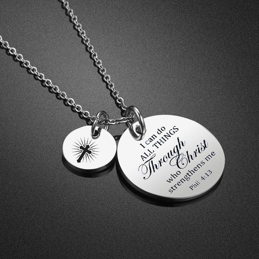 Gempoetry | Stainless steel necklace, Bible verses, cross pendant, prayer pendant, necklace, faith, women's religious jewelry