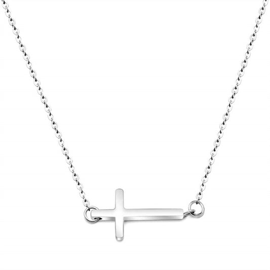 Gempoetry | Versatile Hip Hop Stainless Steel Necklace Horizontal Minimalist Cross Pendant Sweater Chain