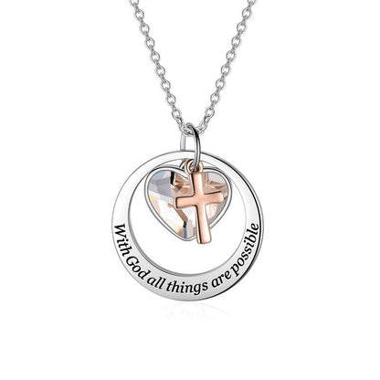 Gempoetry | Heart shaped crystal "Faith Hope Love" stainless steel cross pendant necklace