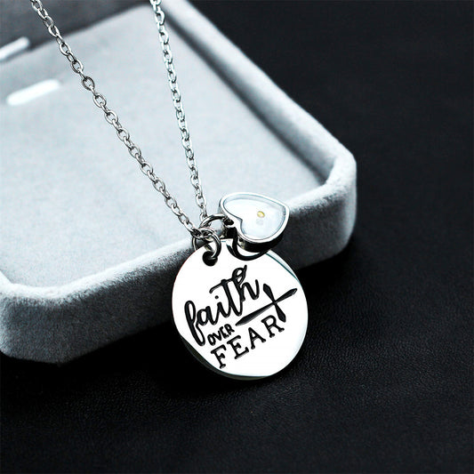 Gempoetry | Stainless steel faith overcomes fear, cross necklace, mustard seed charm pendant necklace