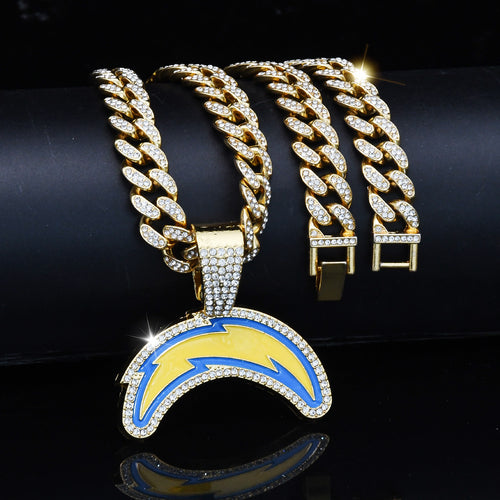 Gempoetry | NFL Los Angeles Chargers fashion personality Chargers football team necklace accessories men's hip-hop full diamond Cuban chain