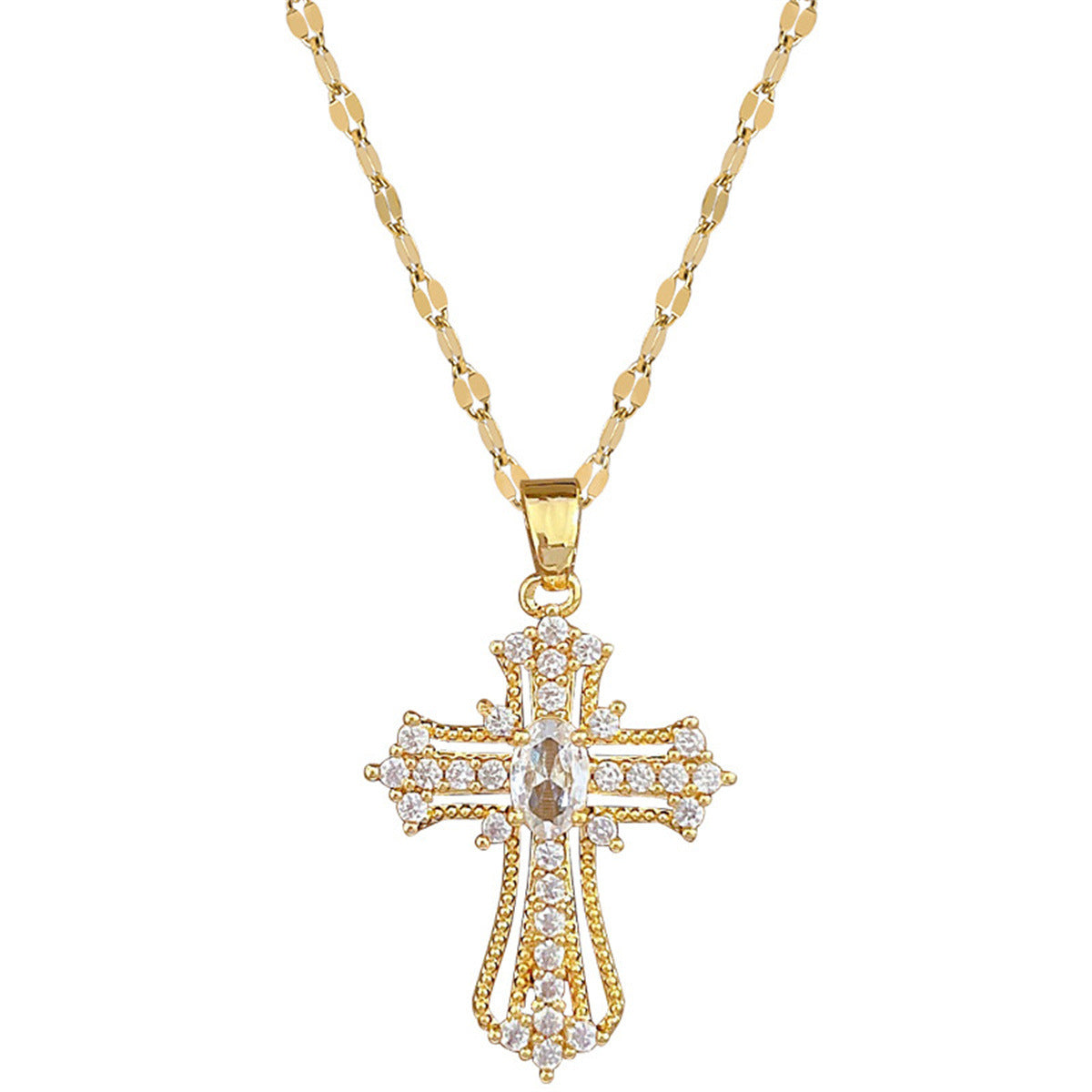 Gempoetry | Fashionable and versatile, exquisite and gorgeous pendant with a cross inlaid with cubic zirconia