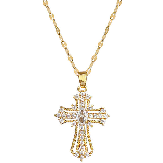 Gempoetry | Fashionable and versatile, exquisite and gorgeous pendant with a cross inlaid with cubic zirconia