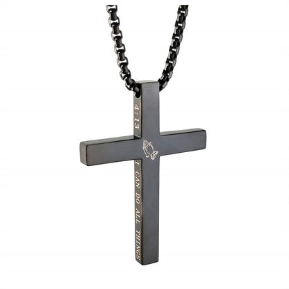 Gempoetry | Stainless steel cross pendant necklace laser engraved scripture faith jewelry gift