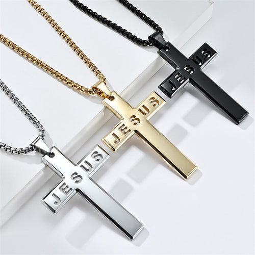 Gempoetry | Stainless steel cross Bible pendant necklace with hollowed out design for men and women