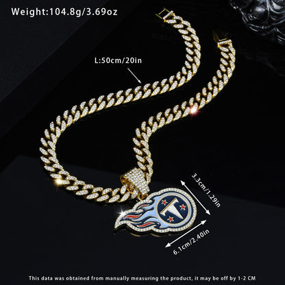 Gempoetry | NFL Tennessee Titans Fashion Personality Fireball Football Rhinestone Pendant Single Pendant Trendy Brand Versatile Hip-Hop Necklace