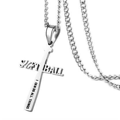 Gempoetry | Baseball cross pendant, men's and women's accessories, side chain, stainless steel hollow necklace