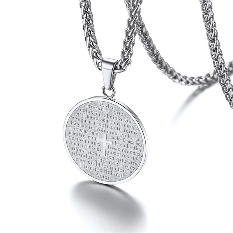 Gempoetry | Stainless steel round pendant, letter cross necklace, jewelry gift