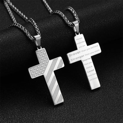 Gempoetry | Cross flag necklace with high-end letters, hip-hop titanium steel American necklace in stock