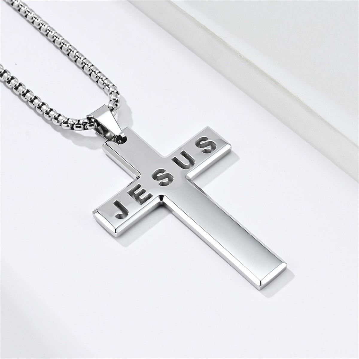 Gempoetry | Stainless steel cross Bible pendant necklace with hollowed out design for men and women