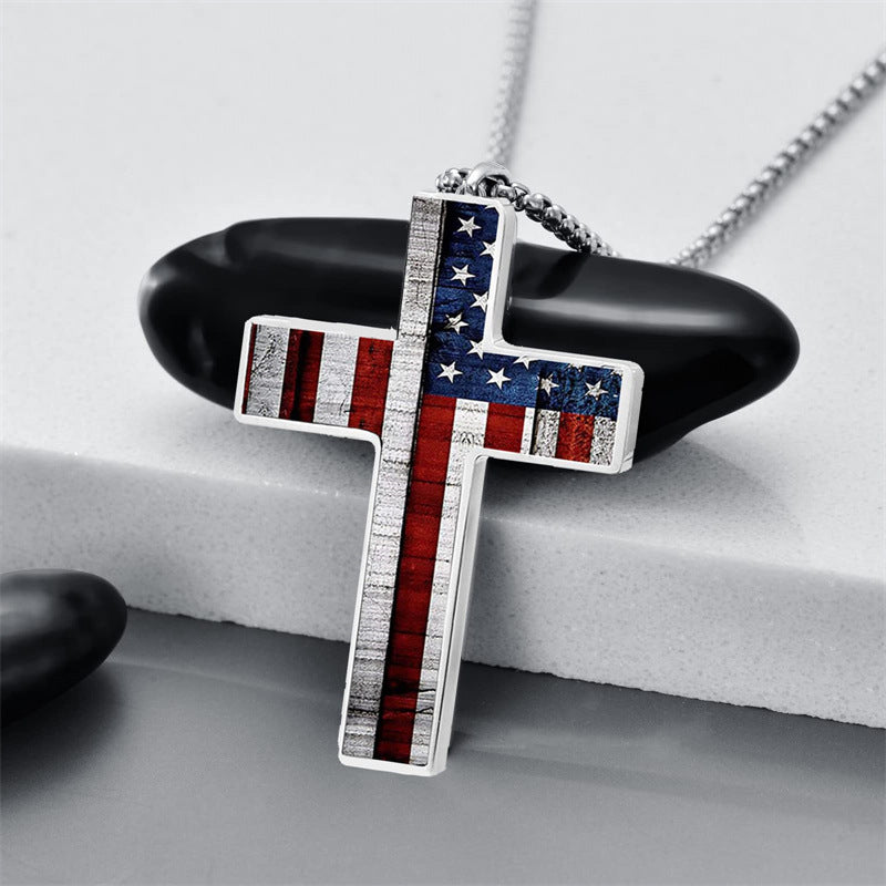 Gempoetry | Stainless steel national flag cross pendant necklace, neutral and fashionable titanium steel necklace