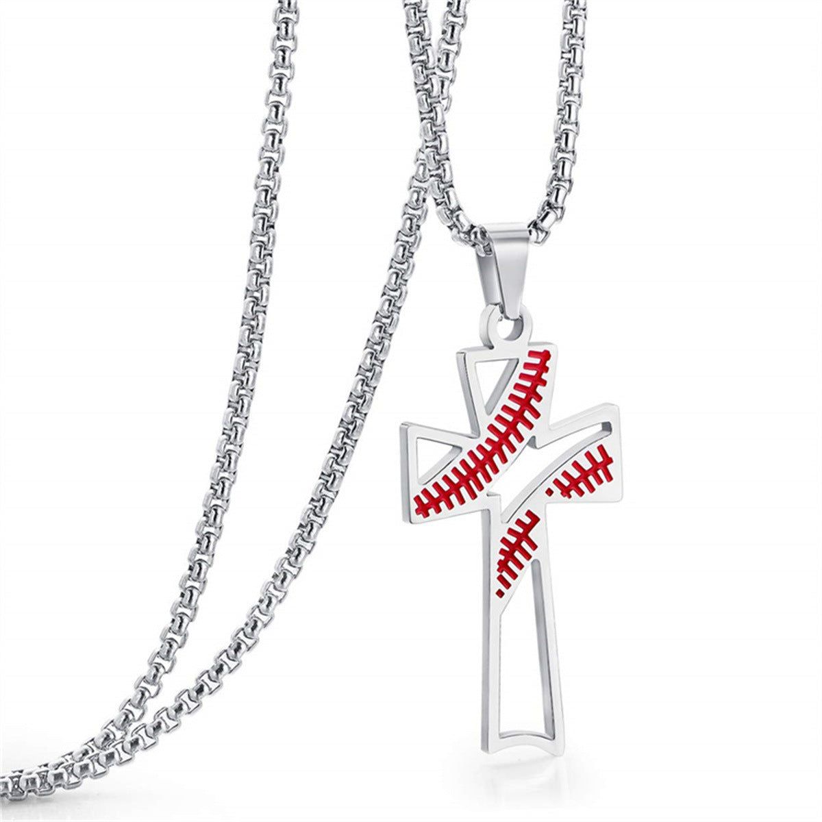 Gempoetry | Stainless steel pendant baseball cross hollowed out men's and women's necklace adjustable