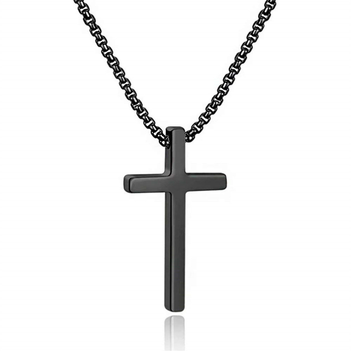 Gempoetry | New Ins style minimalist titanium steel black cross necklace, trendy men's versatile pendant, sweater chain accessory