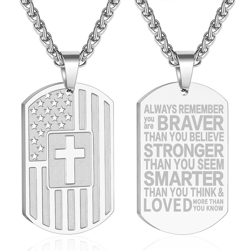 Gempoetry | Stainless steel engraved necklace, simple and personalized military cross pendant necklace, gift in stock