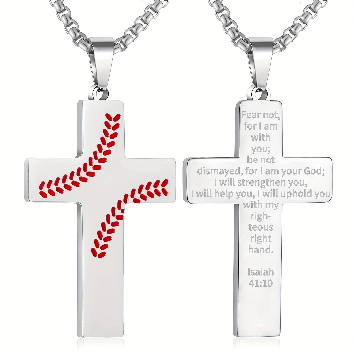 Gempoetry | Baseball Boy Cross Necklace Stainless Steel Pendant Faith Necklace Religious Gift