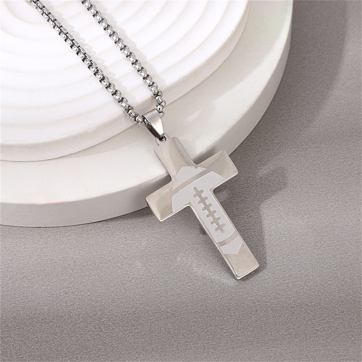 Gempoetry | American Football Stainless Steel Cross Bible Pendant Necklace First Communion Baptism Sports Jewelry