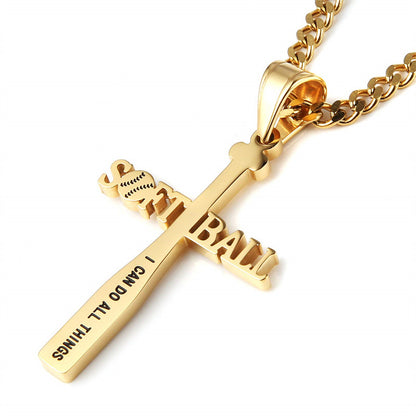 Gempoetry | Baseball cross pendant, men's and women's accessories, side chain, stainless steel hollow necklace