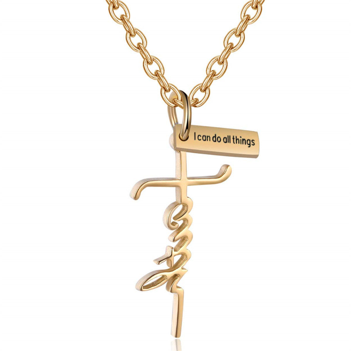 Gempoetry | Creative Alphabet Faith Cross Necklace Girl Boy Woman Man Bible Psalm Phillips 4:13