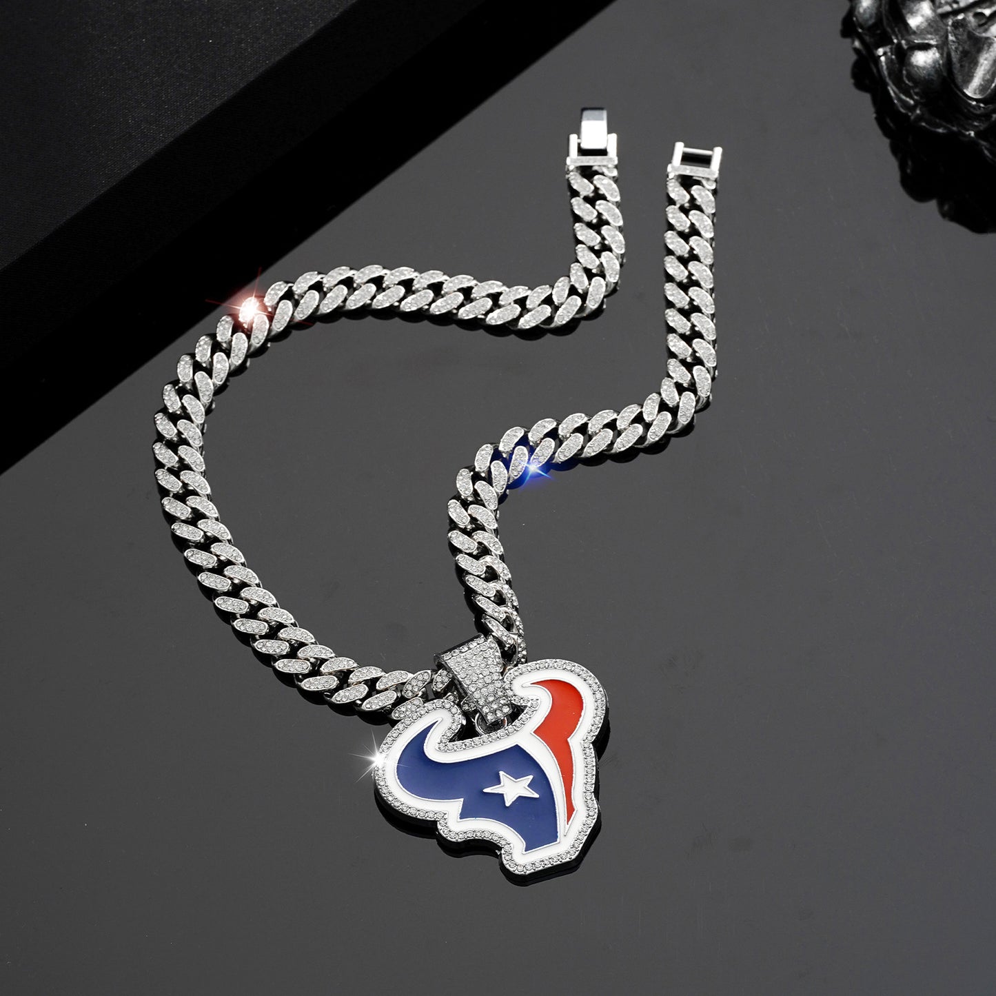 Gempoetry | NFL Houston Texans fashion red and blue oil dripping NFL football team pendant necklace men's hip-hop versatile full diamond Cuban chain