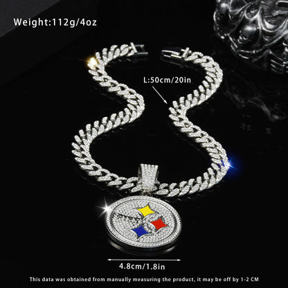 Gempoetry | NFL Pittsburgh Steelers jewelry fashion personality round Steelers football team necklace pendant men's trendy Cuban chain