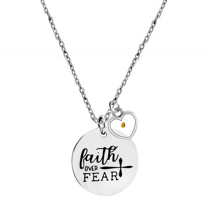 Gempoetry | Stainless steel faith overcomes fear, cross necklace, mustard seed charm pendant necklace