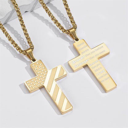 Gempoetry | Cross flag necklace with high-end letters, hip-hop titanium steel American necklace in stock