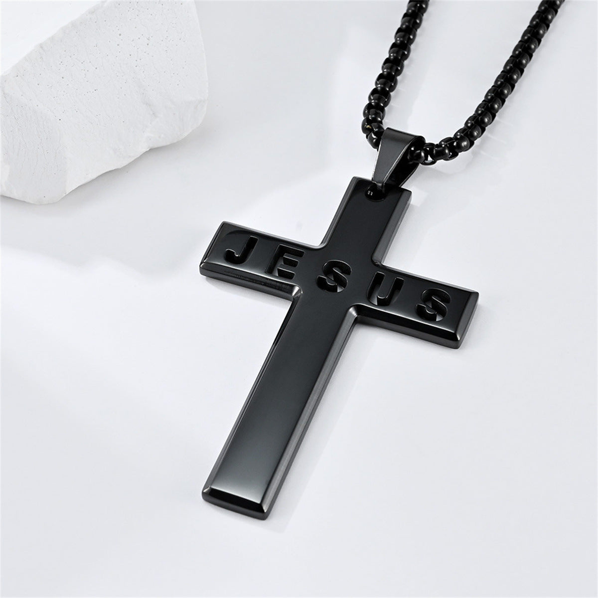 Gempoetry | Stainless steel cross Bible pendant necklace with hollowed out design for men and women