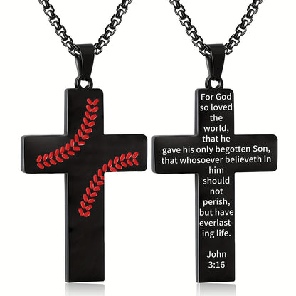 Gempoetry | Baseball Boy Cross Necklace Stainless Steel Pendant Faith Necklace Religious Gift