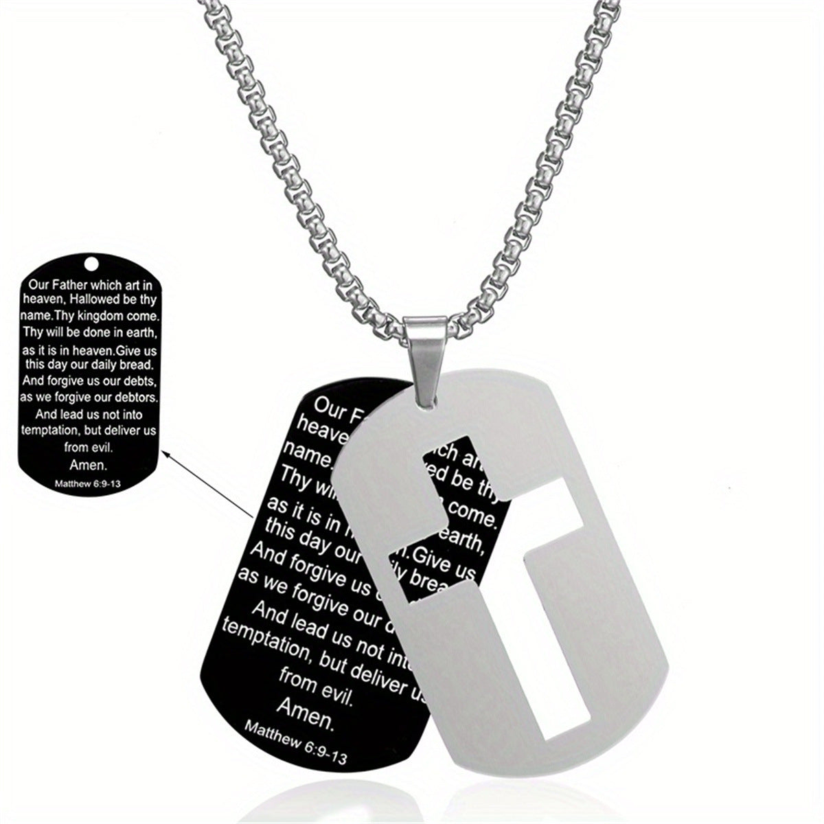 Gempoetry | Stainless steel dog tag Easter cross necklace, men's inspiration necklace, Bible pendant, religious gift