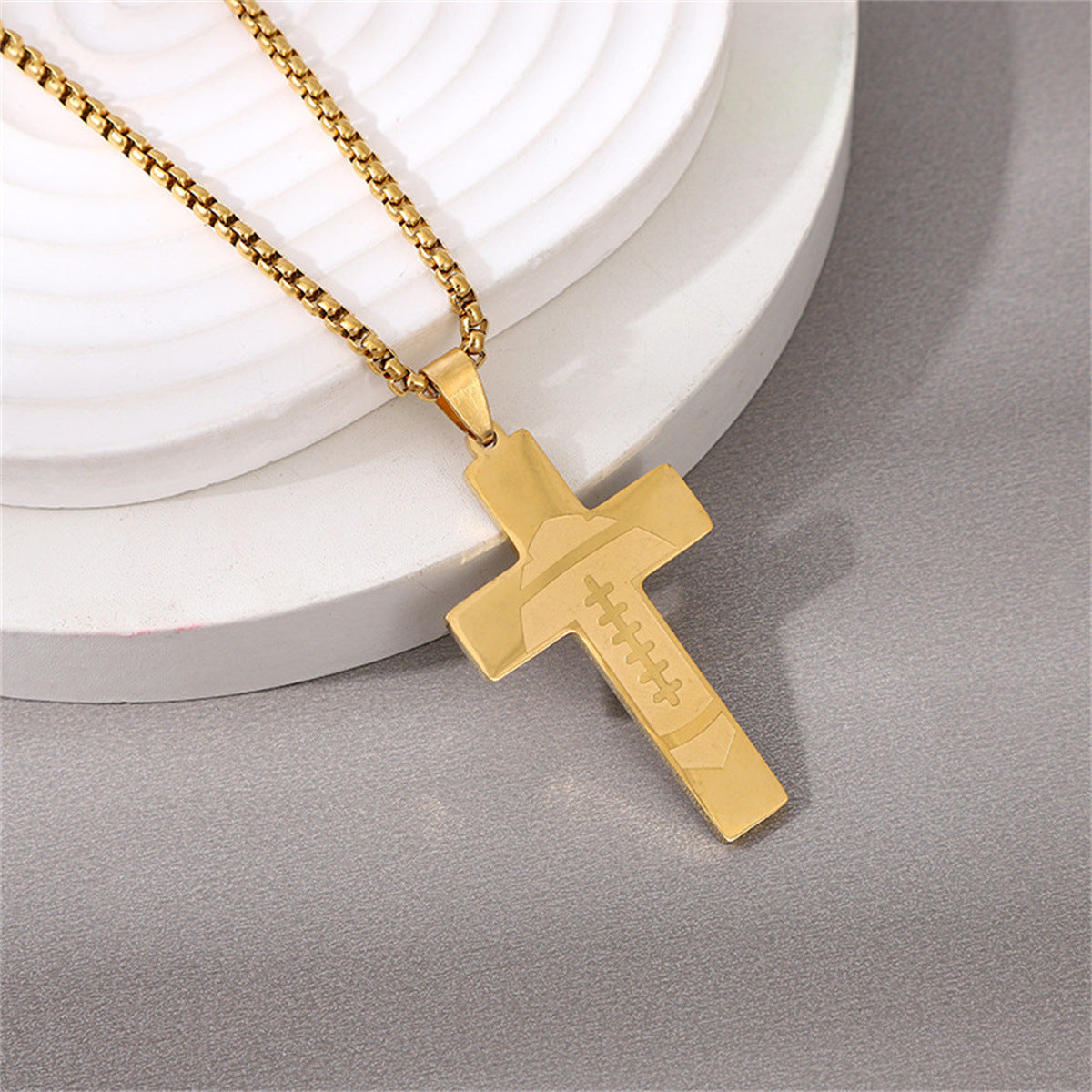 Gempoetry | American Football Stainless Steel Cross Bible Pendant Necklace First Communion Baptism Sports Jewelry