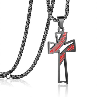 Gempoetry | Stainless steel pendant baseball cross hollowed out men's and women's necklace adjustable