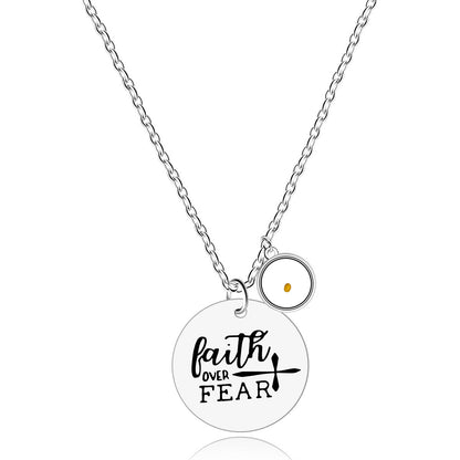 Gempoetry | Stainless steel faith overcomes fear, cross necklace, mustard seed charm pendant necklace