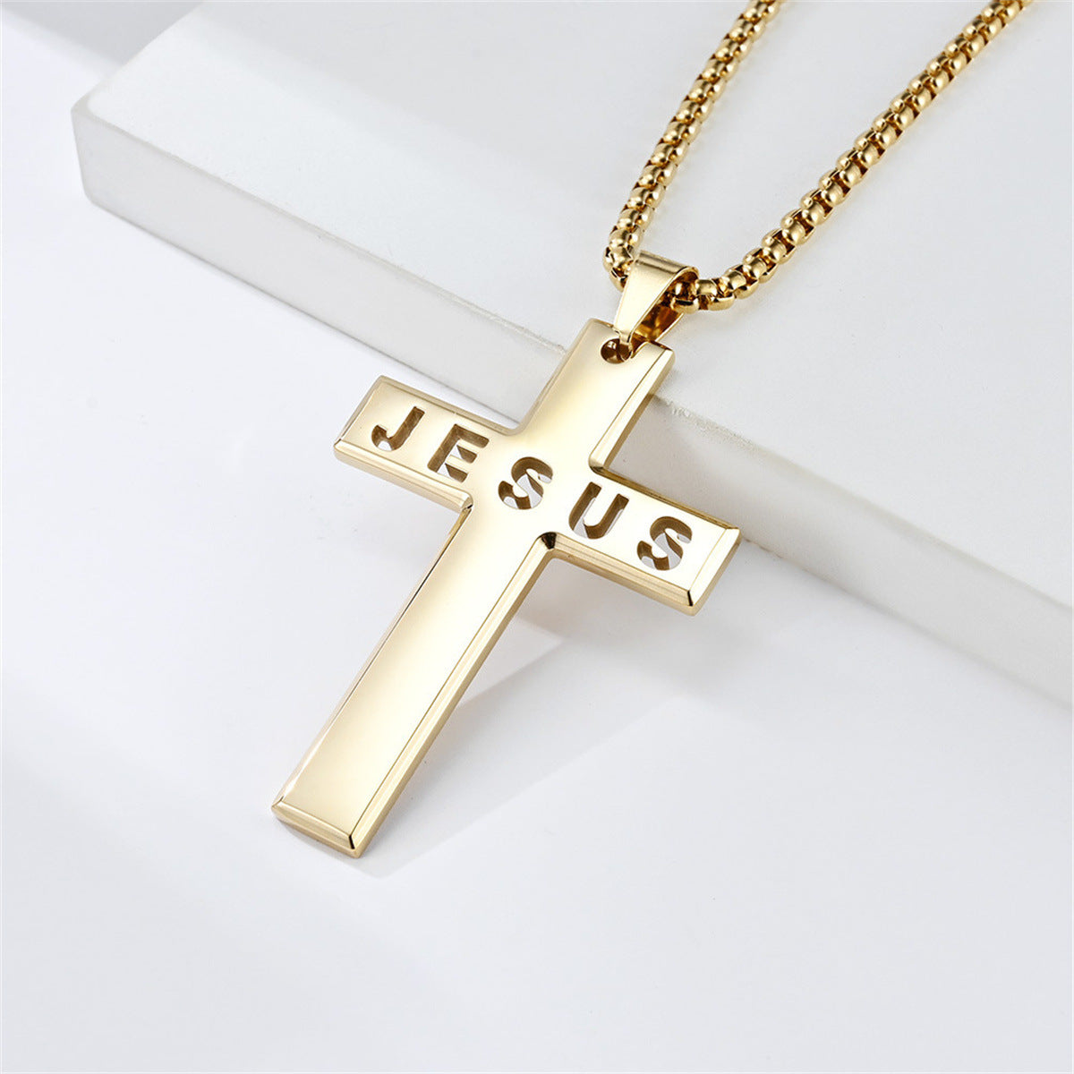 Gempoetry | Stainless steel cross Bible pendant necklace with hollowed out design for men and women