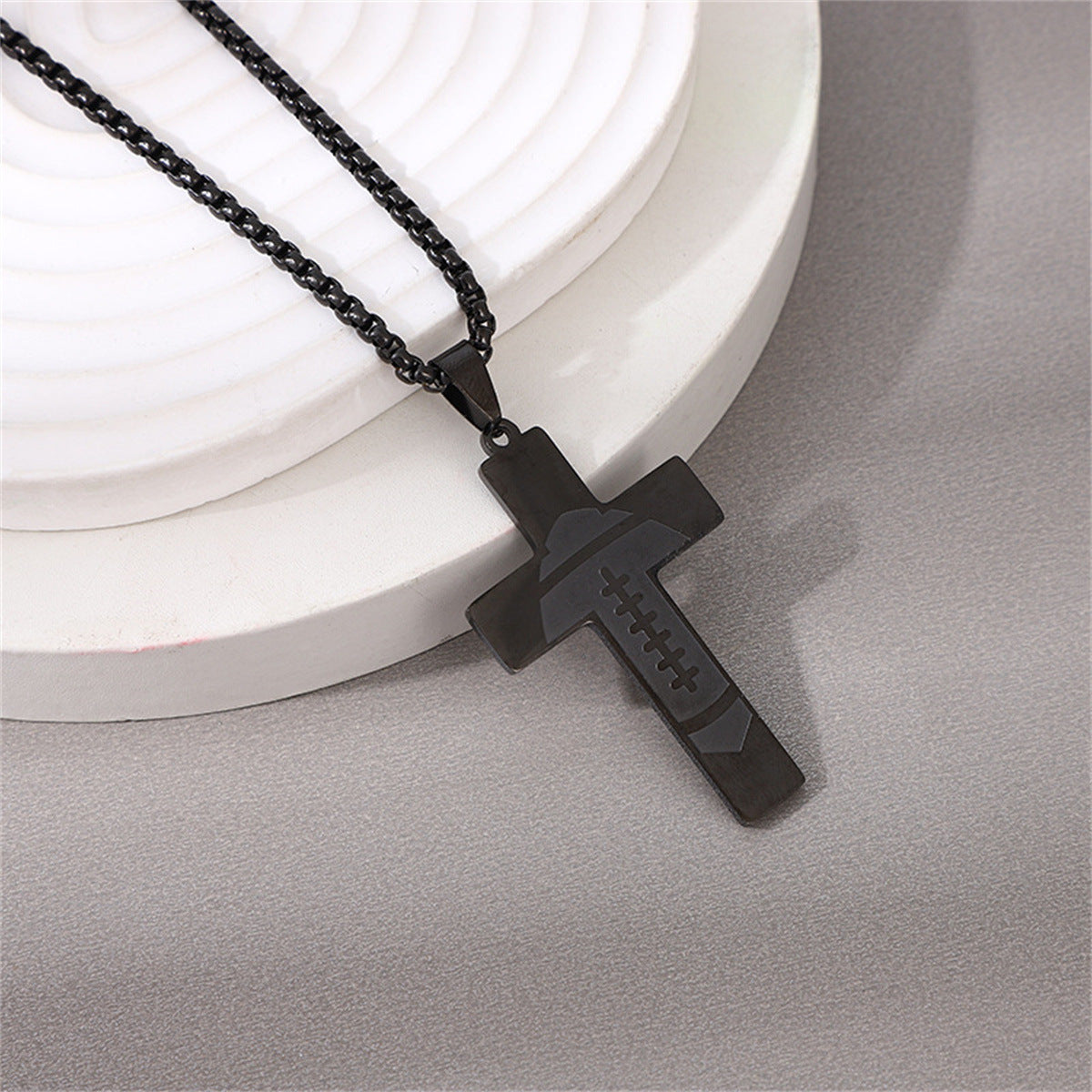 Gempoetry | American Football Stainless Steel Cross Bible Pendant Necklace First Communion Baptism Sports Jewelry