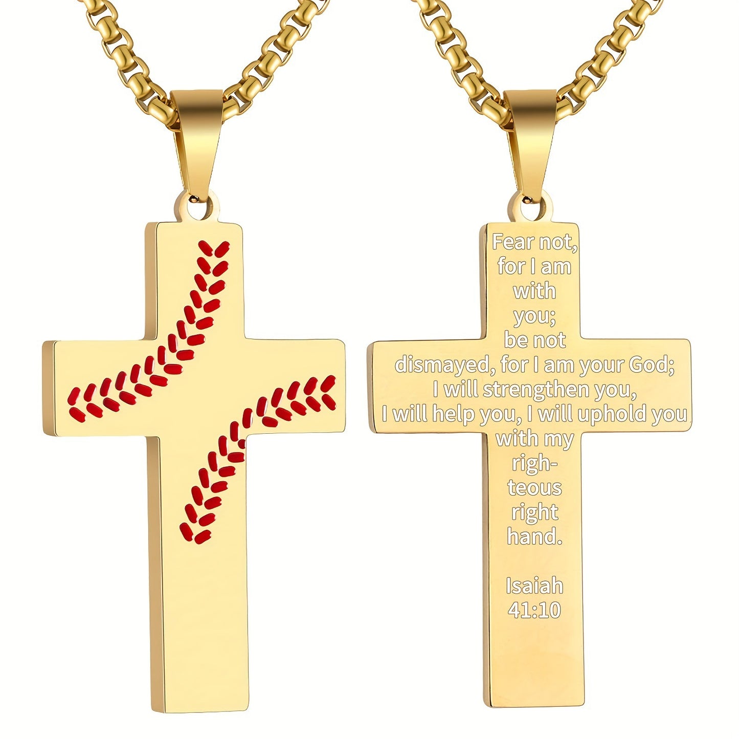 Gempoetry | Baseball Boy Cross Necklace Stainless Steel Pendant Faith Necklace Religious Gift