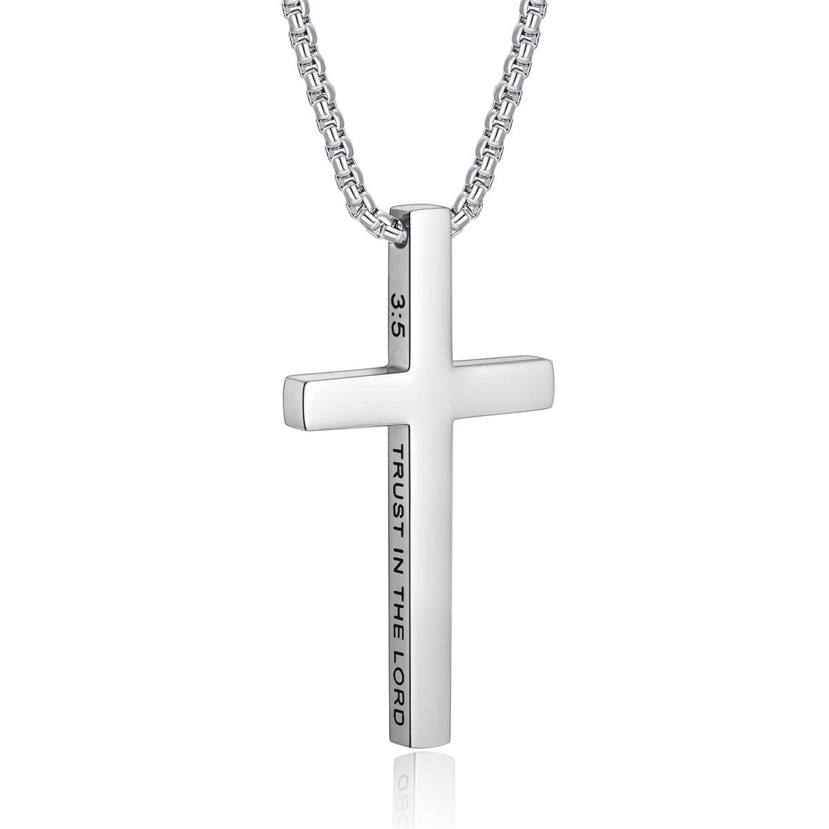 Gempoetry | Men's Bible Verses Stainless Steel Cross Pendant Necklace Fashionable and Simple Religious Gift